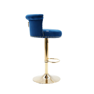 English Elm UNITED Velvet 360° Rotating Bar Chair with Diamond Stitching, Gold Frame, Plush Foam Seat, Adjustable Height Navy W1568P361717