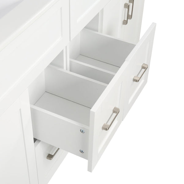 English Elm [video] 60 Inch Dual Sink Bathroom Vanity with Soft Close Doors and Mdf Cabinet N729P000017K