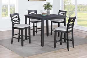 English Elm Dining 5pc Counter Height Charcoal Dining Set with Upholstered Cushions, Rubberwood X-Back Chairs B011P373691