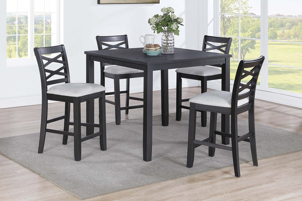English Elm Dining 5pc Counter Height Charcoal Dining Set with Upholstered Cushions, Rubberwood X-Back Chairs B011P373691