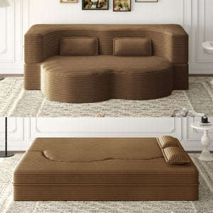 English Elm Modern Full Size Folding Sofa Bed with Plush Corduroy, 2 Pillows, 15" Foam Mattress, No Assembly Required Camel W1885P347081