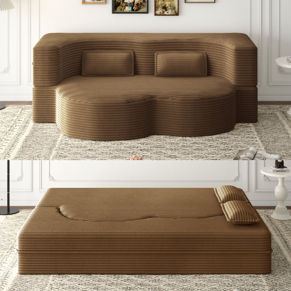 English Elm Modern Full Size Folding Sofa Bed with Plush Corduroy, 2 Pillows, 15" Foam Mattress, No Assembly Required Camel W1885P347081