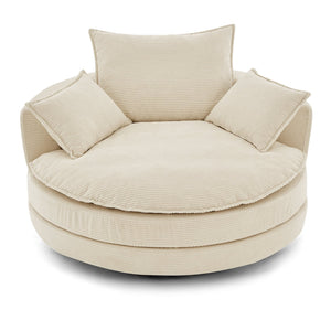 English Elm 360° Oversized Swivel Lounge Chair with 38" Deep Seat Dual-Layer Cushion Corduroy Accent Pillows Beige N719S002100A