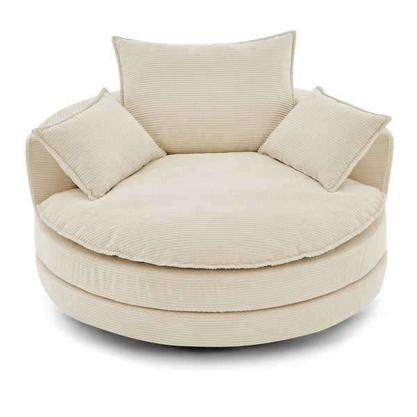 English Elm 360° Oversized Swivel Lounge Chair with 38" Deep Seat Dual-Layer Cushion Corduroy Accent Pillows Beige N719S002100A