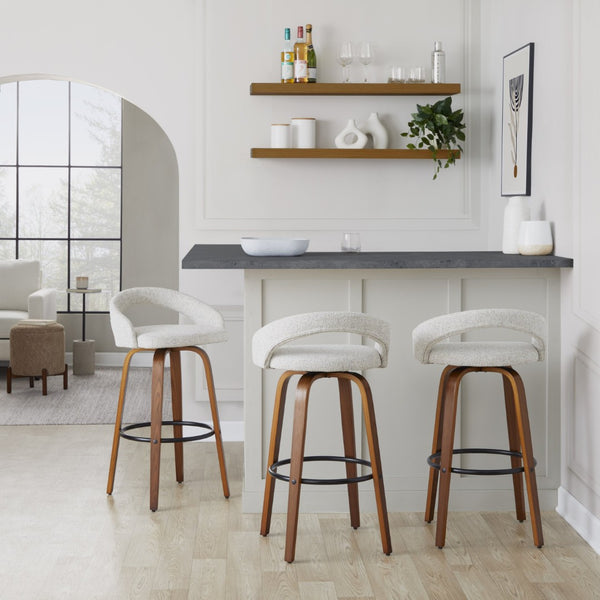 English Elm Fixed-height Swivel Barstools Walnut Bentwood Legs Oat Fabric Kitchen Island Set B202S01854