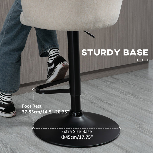 English Elm HOMCOM Linen Touch Adjustable Swivel Bar Stools Set of 2, Beige, 360° Swivel, 25.5"-31.75" Height W2225P173930