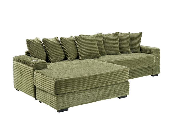English Elm 111.4-inch corduroy L-shaped sofa with reversible chaise, armrest cup holders, lockers, sturdy frame Green W1278S00102