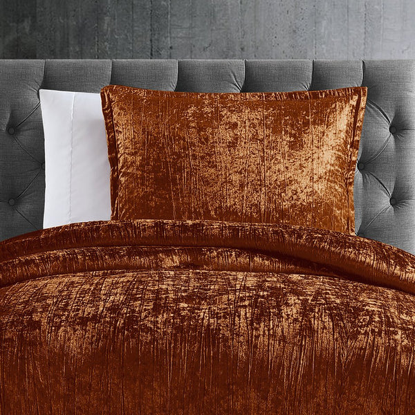 English Elm Turin Plush Crinkle Velvet 2-Piece Comforter Set Twin with Brushed Polyester Backing and Sham () Spice B340P341989