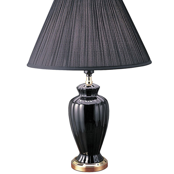 English Elm 26" 26" Tall Ceramic Table Lamp Urn-Shaped with Burgundy Ribbed Glaze, Gold Trim, Linen Shade, 3-Way Switch Black B072116117