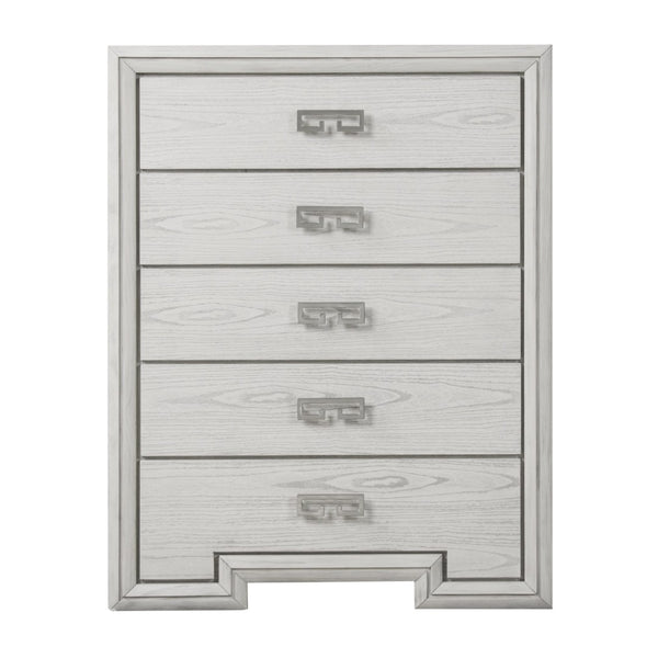 English Elm Transitional Rustic White Tall Chest Solid Wood Dovetail Drawers Bedroom Storage B2741P370876