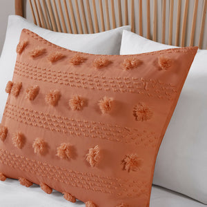 JLA Home Intelligent Design - Clip Jacquard Comforter Set with Tufted Pompoms, Hypoallergenic Dustproof Fill, OEKO-TEX Safe Finish Rust ID10-2274