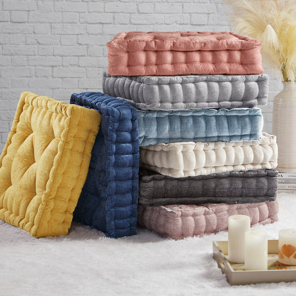 JLA Home Intelligent Design - Poly Chenille Square Floor Pillow Cushion with Tufted Scalloped Edge, OEKO‑TEX Soft Polyester Fill, Stylish Accent Seating Dusty Peach ID31-2449