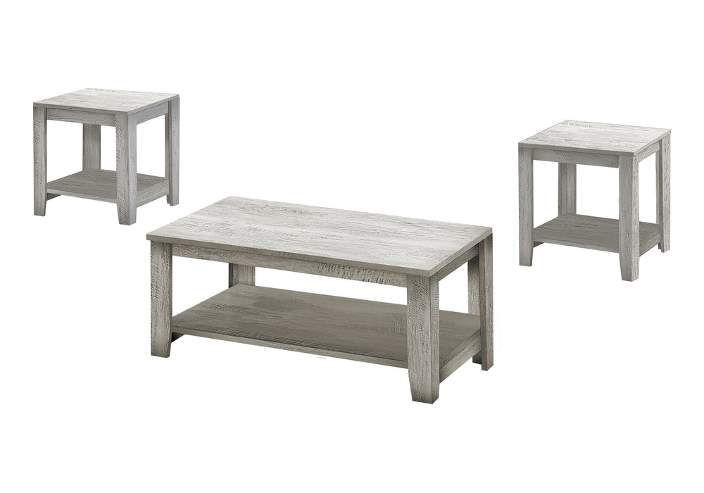 English Elm Table 3-Piece Set with Coffee and End Tables, Industrial Wood-Look, Rounded Safe Edges, Storage Shelves Grey 44 L x 24 W x 7 H B2710P219970