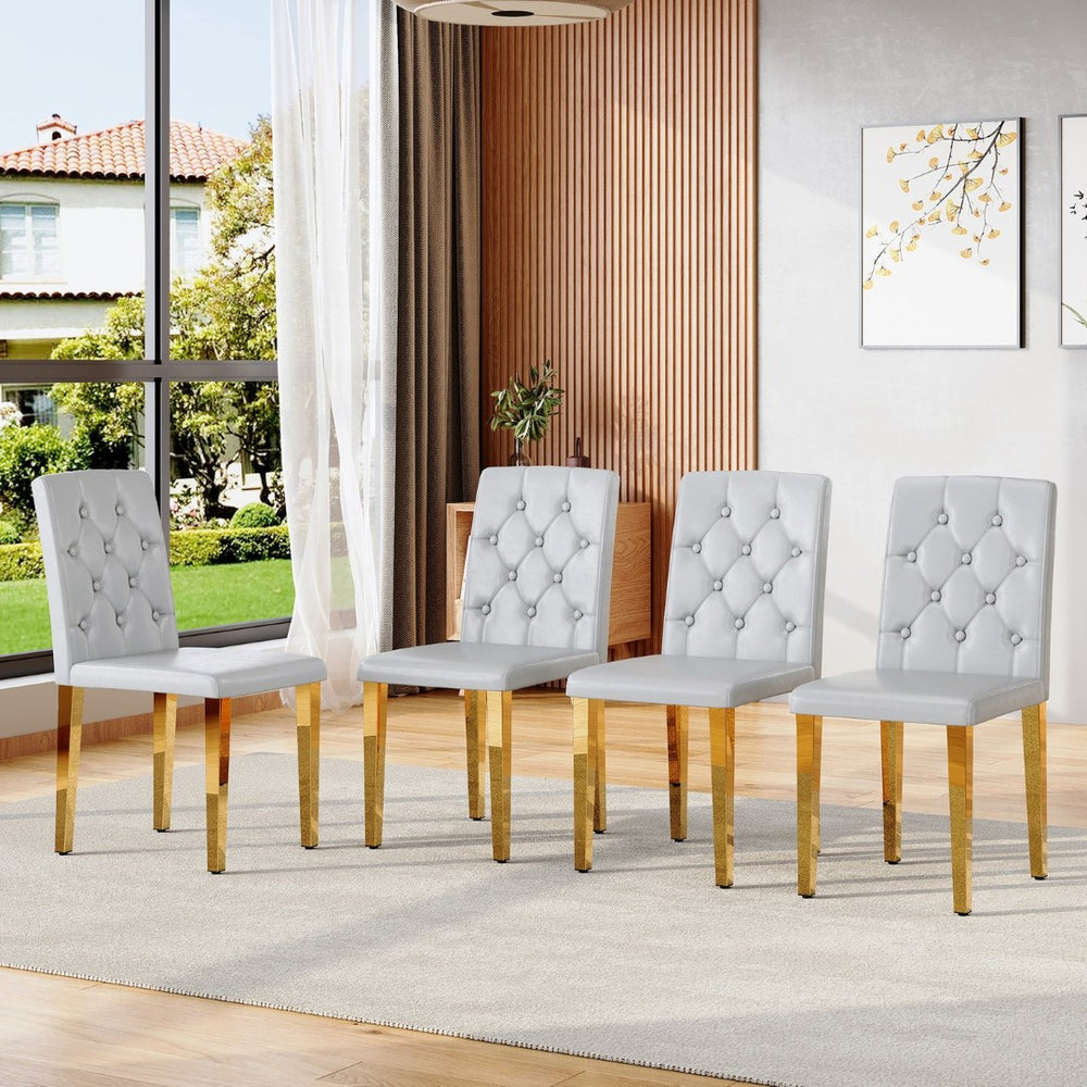 English Elm 4-piece Brown Suede Dining Chair Set with Tufted Back and Walnut Metal Legs Gold,Light Gray W1151P361186