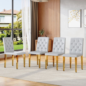 English Elm 4-piece Brown Suede Dining Chair Set with Tufted Back and Walnut Metal Legs Gold,Light Gray W1151P361186
