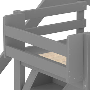 English Elm Twin Low Loft Bed Solid Pine Frame Kids Study Desk Blackboard Storage White Gray W1580S00467