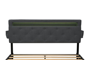 English Elm Queen Upholstered Bed Frame with Headboard, USB Charging, RGB LED Lights & 4 Storage Drawers, Dark Gray W1960P175566