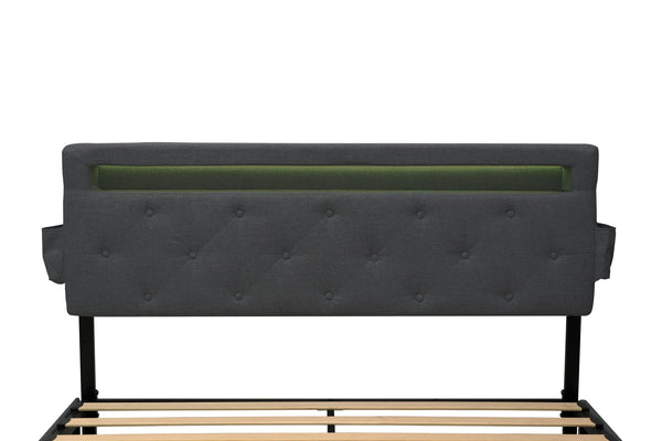 English Elm Queen Upholstered Bed Frame with Headboard, USB Charging, RGB LED Lights & 4 Storage Drawers, Dark Gray W1960P175566