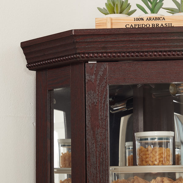 English Elm Lighted Corner Curio Cabinet - Elegant Glass Display With Adjustable Shelves & Ambient Lighting - Dark Cherry W1758P300130