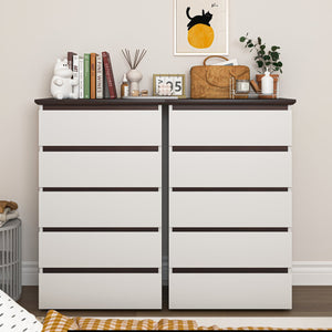 English Elm 5 Drawer Dresser Modern White with Walnut Top — Space-Saving 5-Drawer Chest, Durable Particleboard, Sleek Storage Organizer W409134195