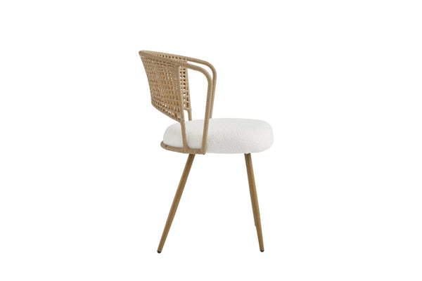English Elm Wicker Rattan Wingback Dining Chairs Set of Two with Velvet Cushion and Metal Legs Beige,Brown W3590P453801