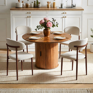 English Elm Dining Chairs Set of Two with Linen Cushions and Iron Legs for Farmhouse Kitchens Beige,Walnut W3590P457160