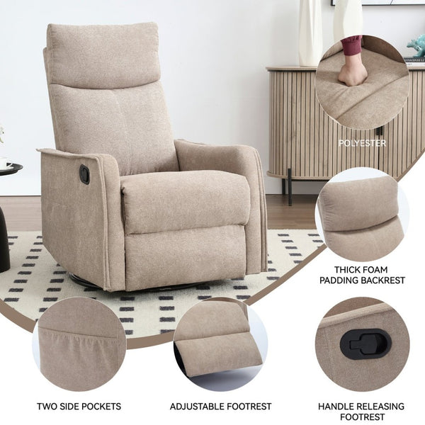 English Elm Heat Massage Rocker Recliner with Swivel Base and Vibrating Nodes for Living Room W1803P251886