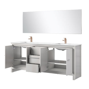English Elm White Double Bath Vanity Set With Cultured Marble Top, Rose Gold Faucet & 70" Mirror - Elegant Design B2731S01780-GIGA