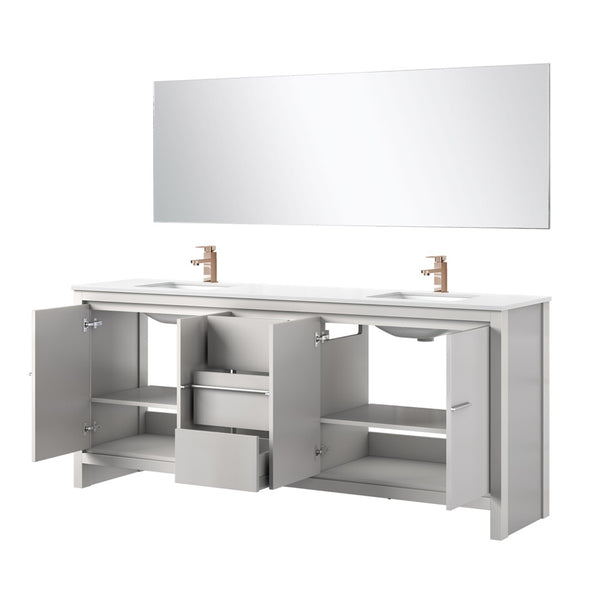 English Elm White Double Bath Vanity Set With Cultured Marble Top, Rose Gold Faucet & 70" Mirror - Elegant Design B2731S01780-GIGA