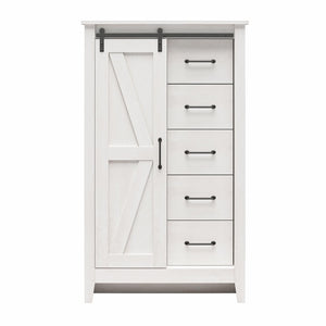 English Elm Alton Farmhouse Chest with Sliding Barn Door Five Drawers and Matte Black Hardware Oak B2733S00019