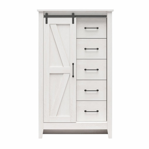 English Elm Alton Farmhouse Chest with Sliding Barn Door Five Drawers and Matte Black Hardware Oak B2733S00019