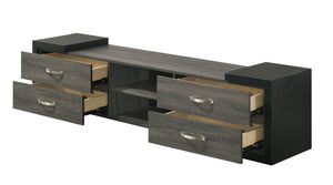 English Elm 1pc Mid-Century TV Stand 71.1" Wide Light Finish with Sliding Doors, Tapered Legs & Gold Handles Black,Gray 18.2 L x 73.1 W x 22 H B2741P406249