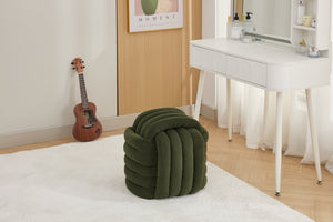English Elm 060-Chenille Plush Knot Ottoman Stool with Foam Fill & Wooden Frame — Stylish, Comfortable Indoor Seat (No Assembly) Green W527P239020