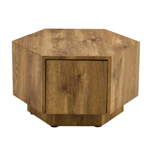 English Elm Simple Hexagonal MDF Coffee Table with Drawer, Wood Texture, Stable Anti-Slip Base, Easy Assembly, Stylish Nightstand Alternative W1151P264015