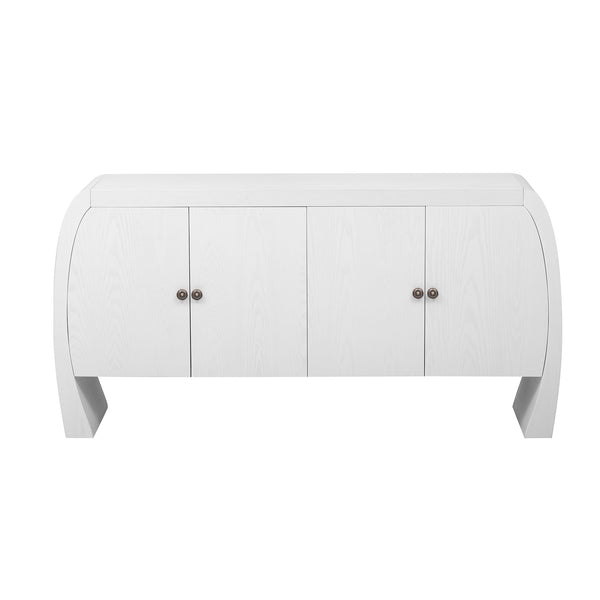 English Elm U-Style Ash Veneer Four-Door Storage Cabinet with Curved Legs, 220lb Top Capacity for Hallways White N711P241277K