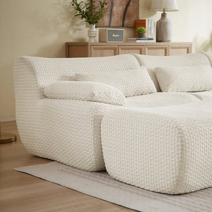 English Elm Sectional U-shaped Corduroy Sofa with Ottoman Convertible Layout for Any Living Room Cream W2339S00155