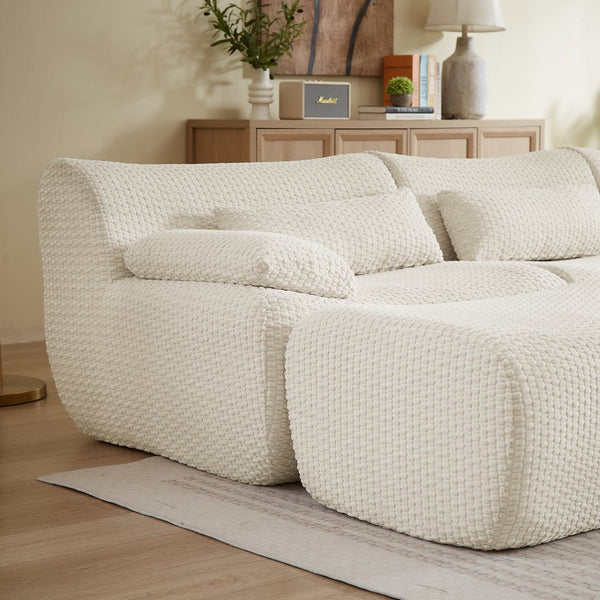 English Elm Sectional U-shaped Corduroy Sofa with Ottoman Convertible Layout for Any Living Room Cream W2339S00155