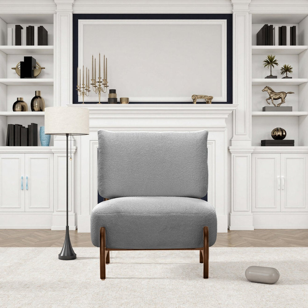 English Elm Solid wood leisure chair Teddy gray with rubberwood frame, plush seat & back for cozy living spaces W2941P318224
