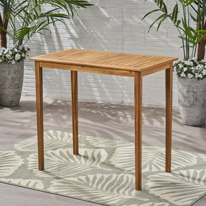 English Elm Christopher Knight Home® - Outdoor Acacia Wood Rectangle Bar Table with Slatted Top and Tapered Legs, Weather-Resistant Design Teak 65094.00