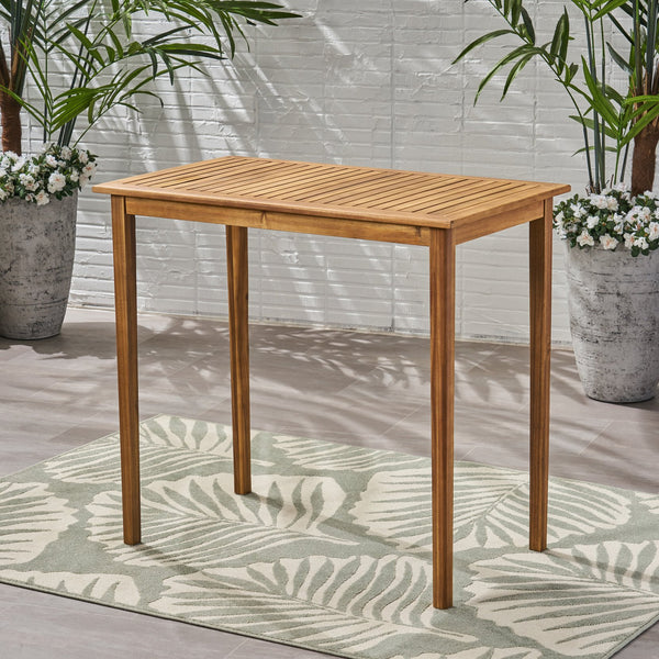 English Elm Christopher Knight Home® - Outdoor Acacia Wood Rectangle Bar Table with Slatted Top and Tapered Legs, Weather-Resistant Design Teak 65094.00