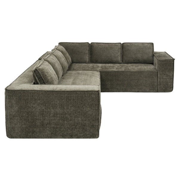 English Elm 129.5" Minimalist Modular Sectional Sofa – Wrinkle-Resistant Chenille, No-Assembly L-Shape Comfort and Flexibility Green N723S9685F