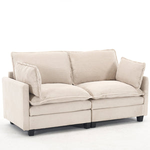 English Elm Modular Sofa Velvet U-Shaped 2-Seat Couch with Deep Seat Foam & Pocket Spring, 2 Pillows, Durable Frame Beige W2705P268480