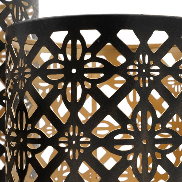 English Elm Set of 3 Moroccan Lattice Iron Lanterns Gold Black Finish Candle Holders Centerpiece B056P416822