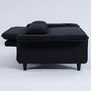 English Elm 65.74-inch convertible letter sofa bed with adjustable armrests, pull-out extension, cup holders, durable frame and plush sponge cushions Black W3371P311476