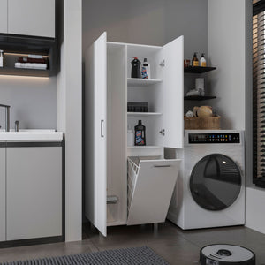 English Elm Storage Cabinet Elegant 70.9" Tall White Engineered Wood with 2 Doors 1 Drawer 3 Shelves Stable Legs B097S00216