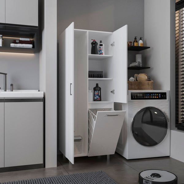 English Elm Storage Cabinet Elegant 70.9" Tall White Engineered Wood with 2 Doors 1 Drawer 3 Shelves Stable Legs B097S00216