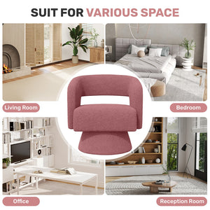 English Elm Swivel Teddy Barrel Accent Chair with Ergonomic Wrap-Around Back, Plush Sherpa Fabric Comfort Dark Pink T3950P407285