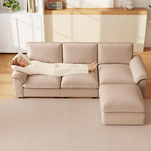English Elm Cloud Sectional Sofa with Movable Chaise Soft Chenille Upholstery for Modern Living Rooms Coffee W1359S00064