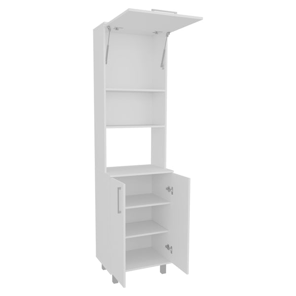 English Elm Hansen Kitchen Pantry White - Engineered Wood Storage Cabinet with Lift-Up Upper, Adjustable Shelves, Metal Legs B092S00273