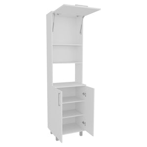 English Elm Hansen Kitchen Pantry White - Engineered Wood Storage Cabinet with Lift-Up Upper, Adjustable Shelves, Metal Legs and Handles B092S00273